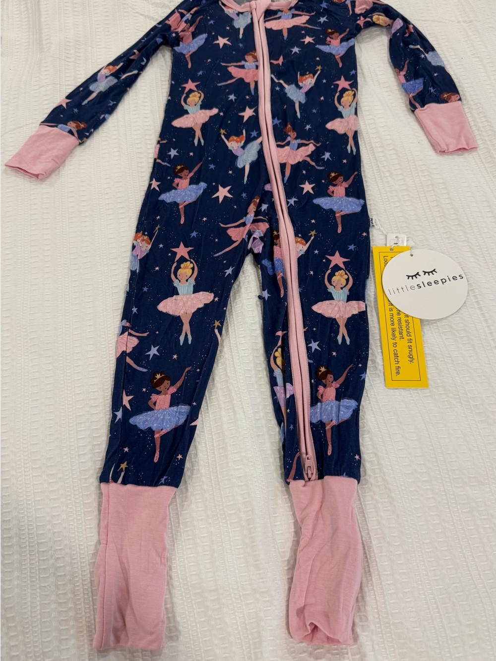 Little Sleepies Navy & Pink “Ballerina Star Zippy” Kids One-Piece Pajamas - 2T